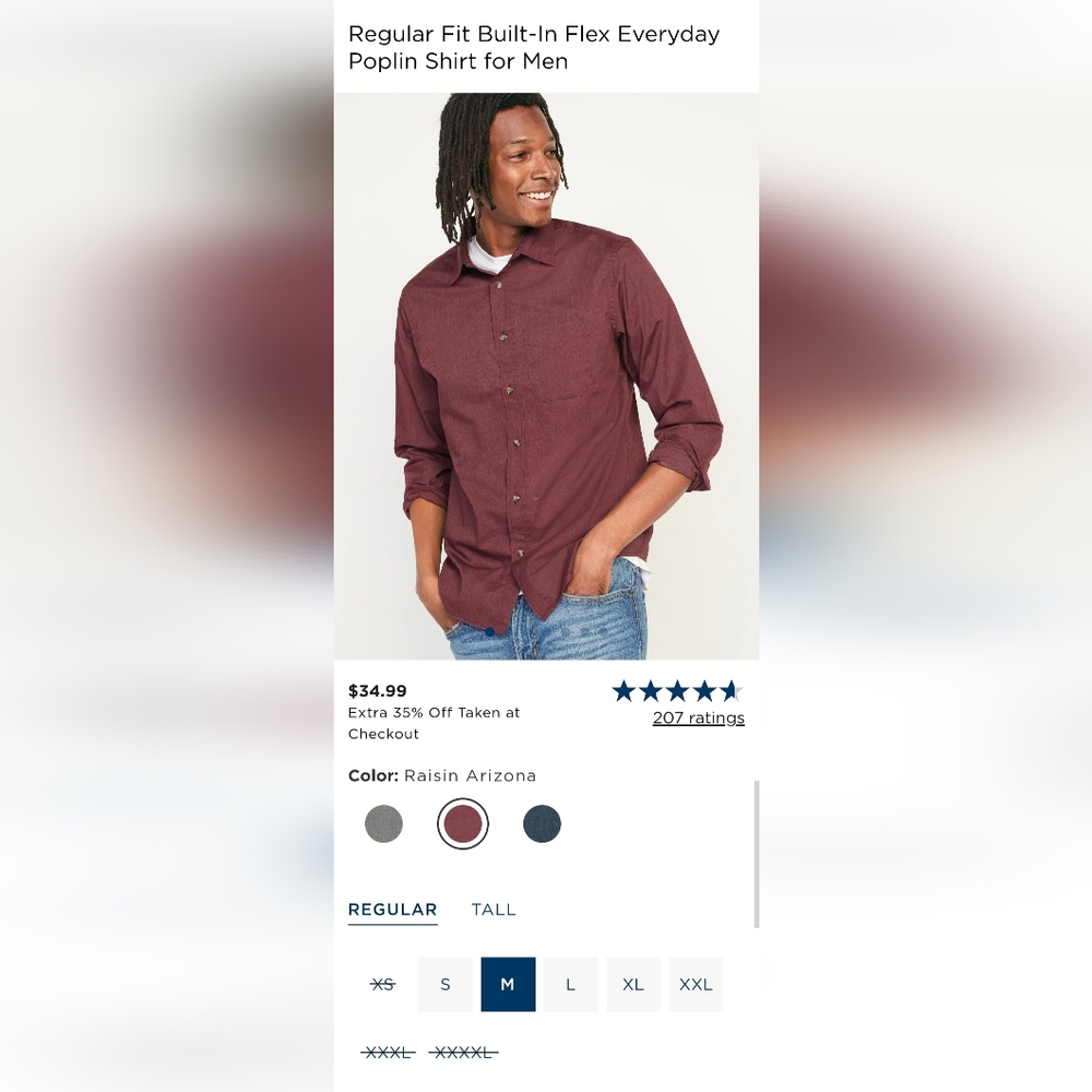 NEW Old Navy Regular Fit Built-In Flex Everyday Poplin Shirt for Men Size Medium
